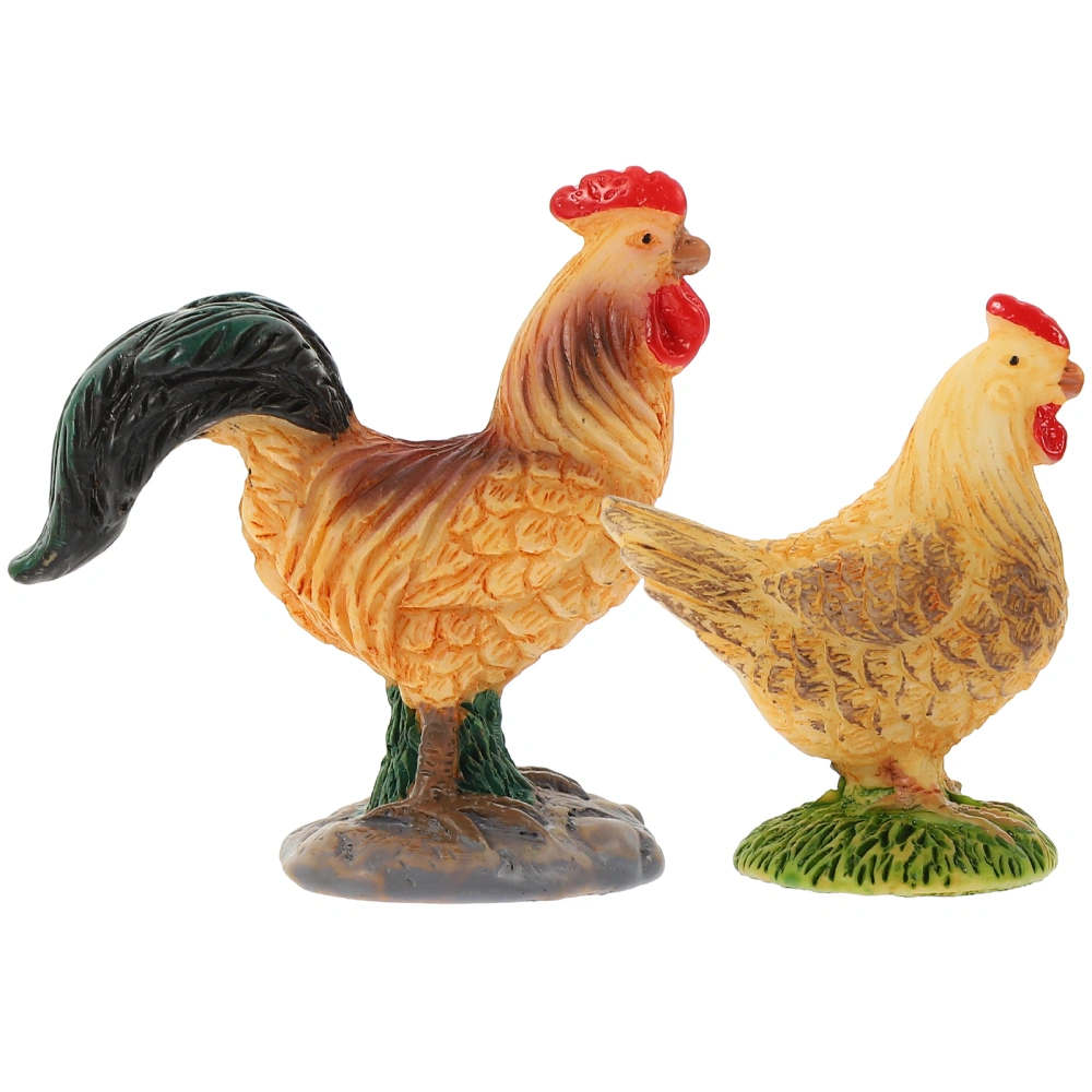 2pcs Emulation Chicken Model Decor Creative Farming Ornament Yard Poultry Model Simulated Chicken Toy