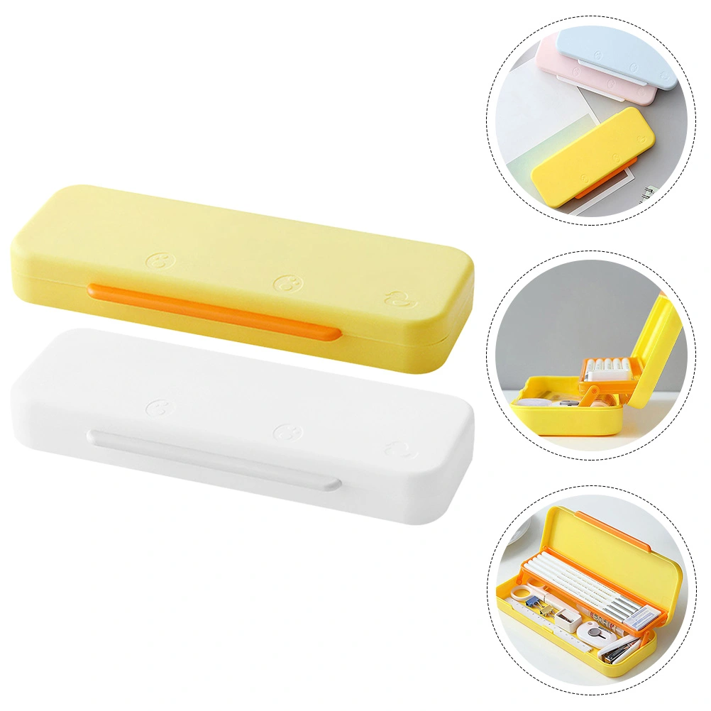 2Pcs Student Stationery Box Double Layer Pencil Box School Pens Box School Accessory