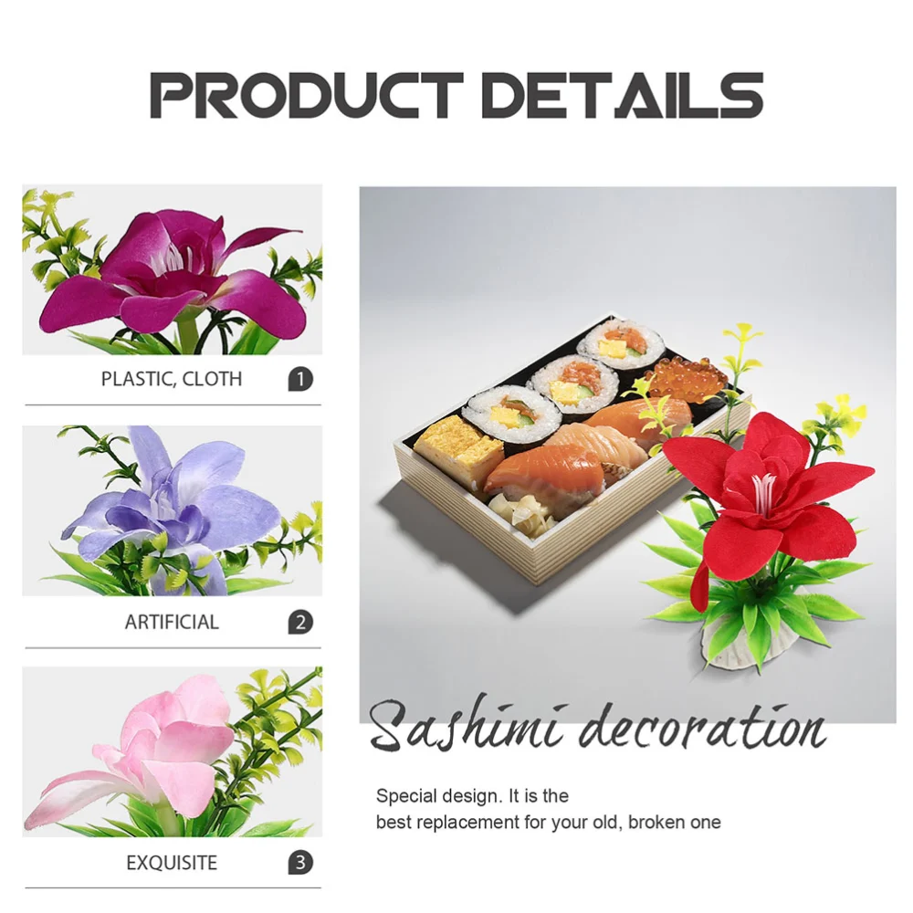 8pcs Delicate Sushi Flowers Decor Wear-resistant Flower Decors Desktop Sushi Plate Decors