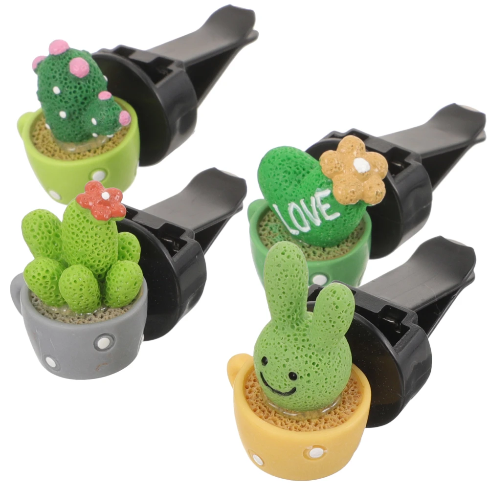 4pcs Car Decorative Cactus Air Freshener Vent Clips Car Interior Accessories