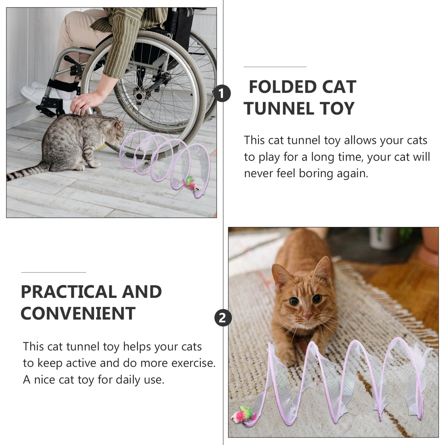 Folded Cat Tunnel Collapsible Channel Toy Cat Tunnel S-Shaped Indoor Cat Tunnel Toy