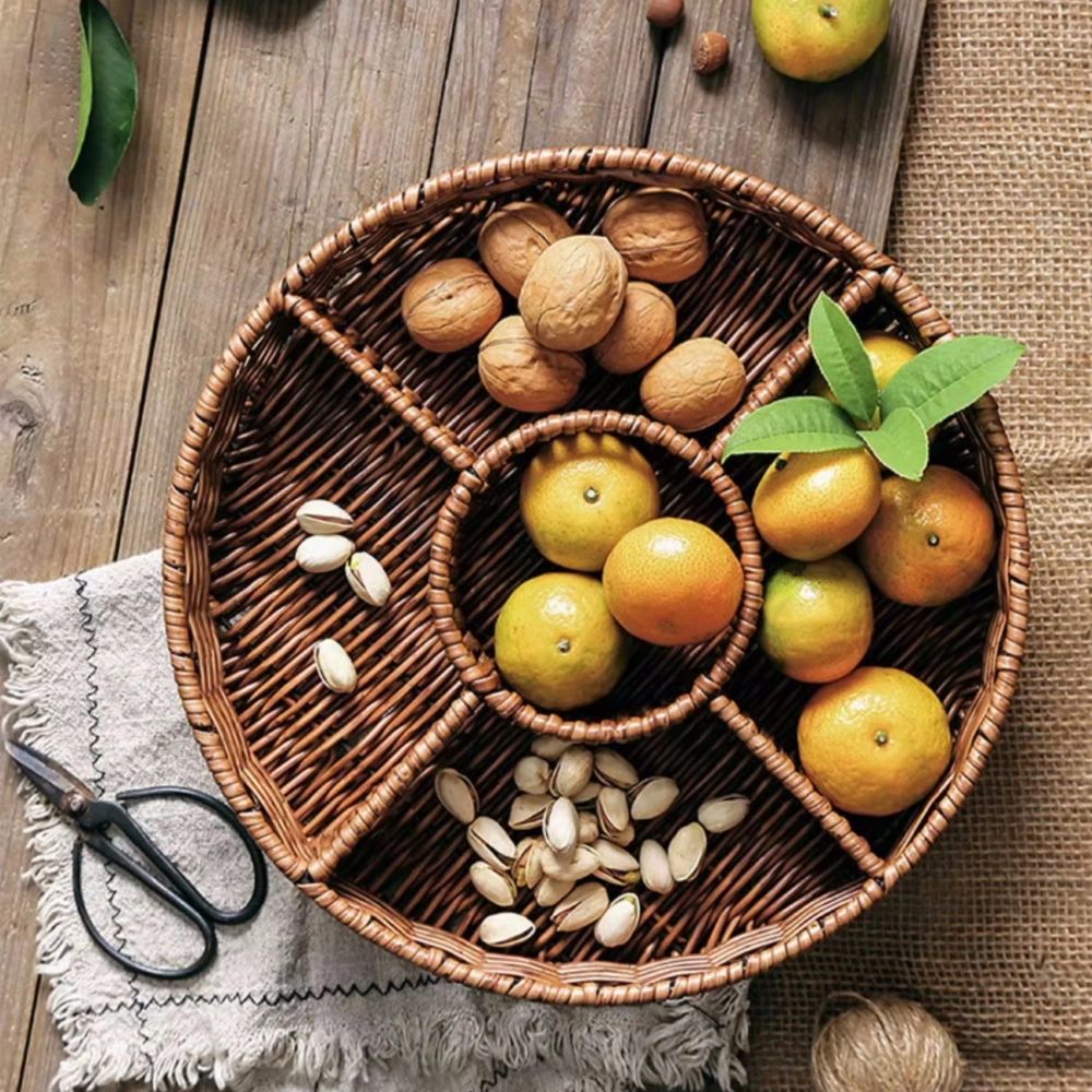 Serving Tray Divided Hand-Woven Tray Woven Fruit Basket Bread Serving Woven Basket