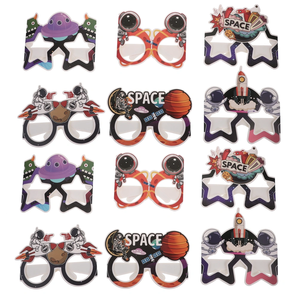 12pcs Outer Space Theme Paper Eyeglasses Outer Space Party Decorations Photo Booth Props