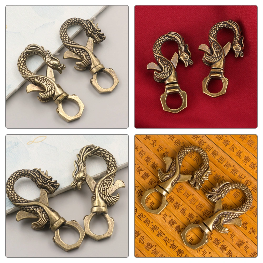 2Pcs Brass Dragon Phoenix Shaped Keychain Clasp Antique Keychain DIY Brass Animal Keychain Supply