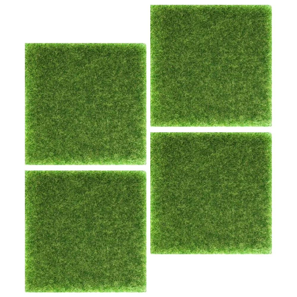 4Pcs Small Fake Grass Mat Artificial Tiny Grass Mat DIY Fake Grass Turf Mat Artificial Grass Rug Decoration