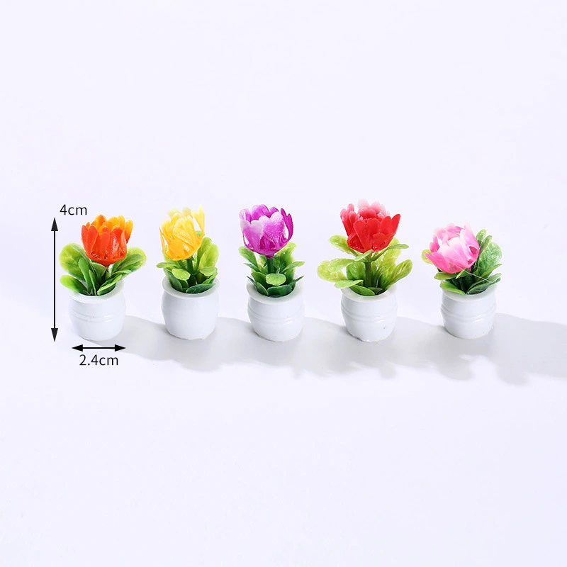 5pcs Doll House Flower Pots Miniature Flower Planter Decorations Tiny House Miniatures Bonsai Decors