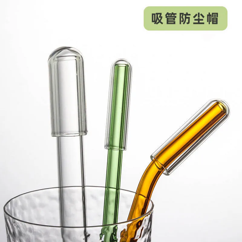 10Pcs Glass Straw Tips Covers Transparent Glass Straw Toppers Reusable Drinking Straw Tips