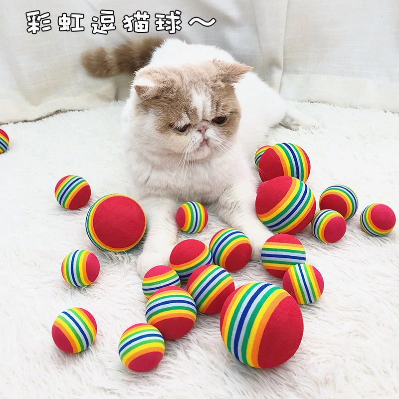 5pcs Cat Training Balls Reusable Elastic Balls Pet Balls Rainbow Color Pet Training Balls