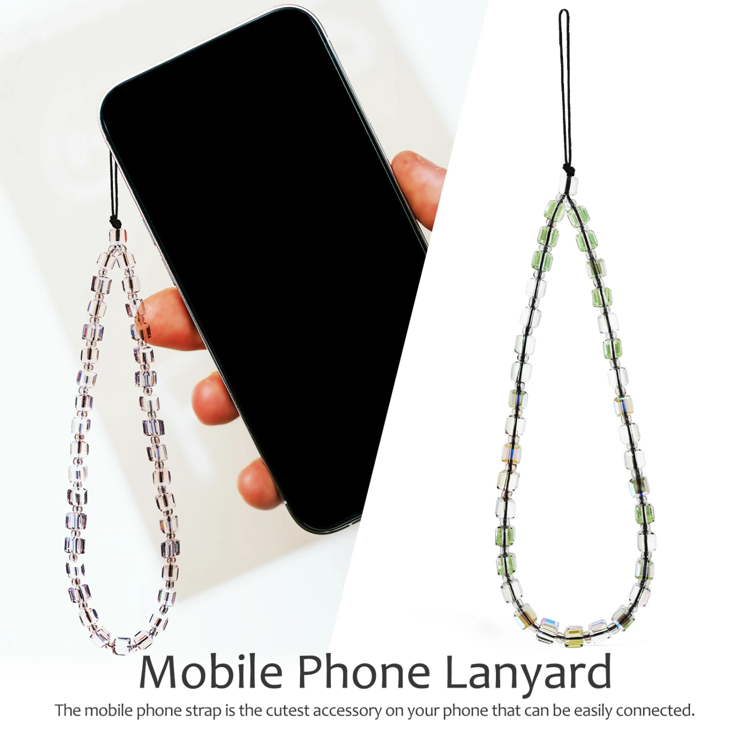 2Pcs Mobile Phone Chain Crystal Beads Anti-lost Phone Wrist Strap Cellphone Accessories