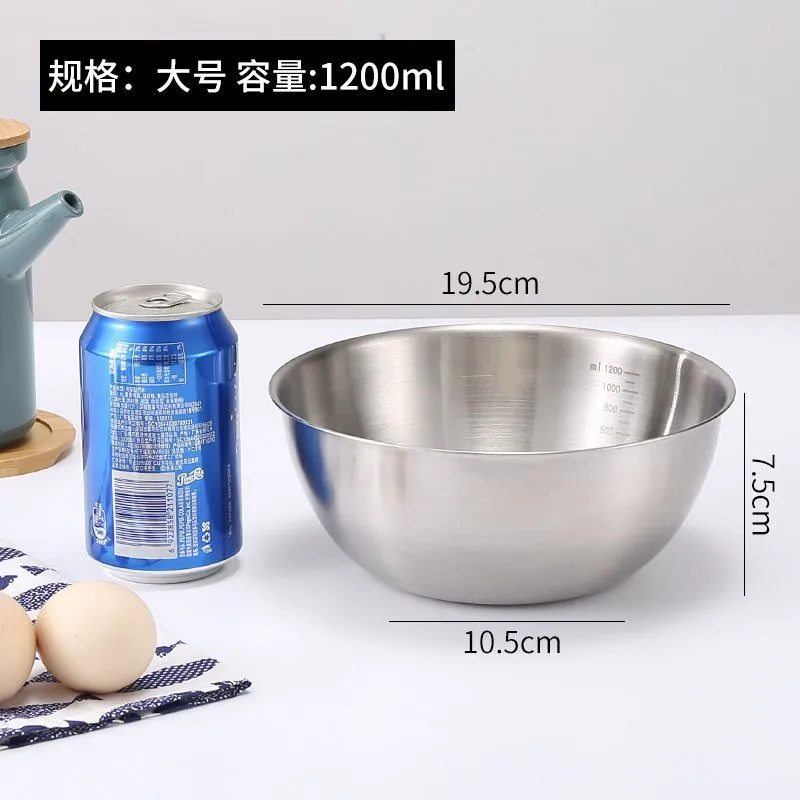 3Pcs Stainless Steel Kitchen Bowl Egg Mixing Bowl Salad Bowl Soup Cooking Bowl with Scale