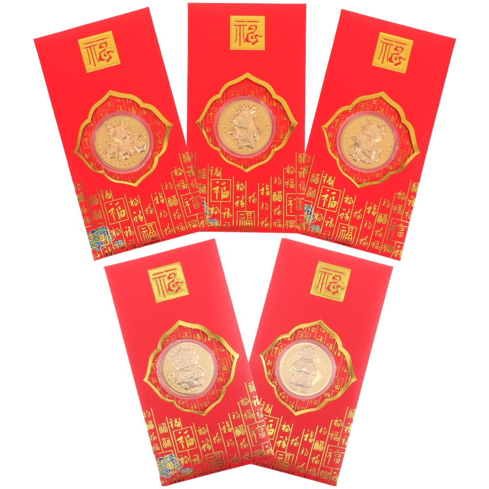 5pcs Opening Red Envelopes The Year Of Dragon Celebrating Red Packets New Year Money Bags