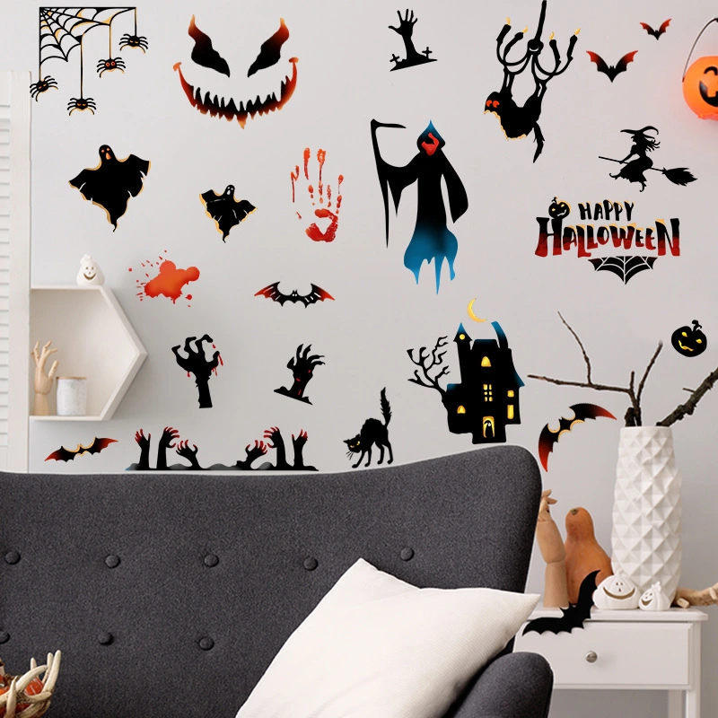 1 Set Halloween Window Sticker Adhesive Window Cling Scary Wall Door Sticker
