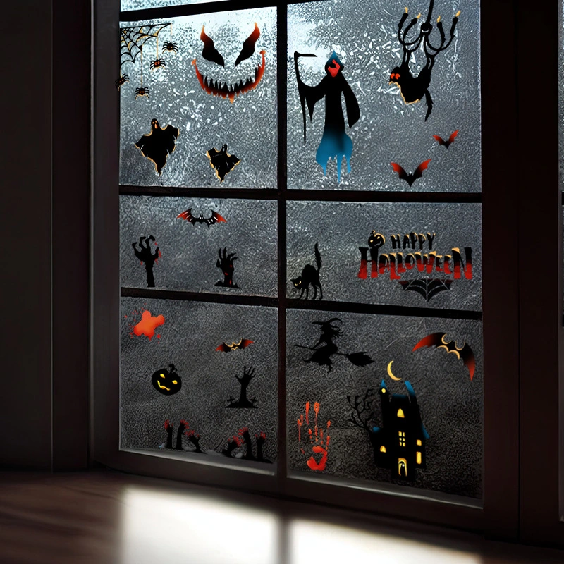 1 Set Halloween Window Sticker Adhesive Window Cling Scary Wall Door Sticker