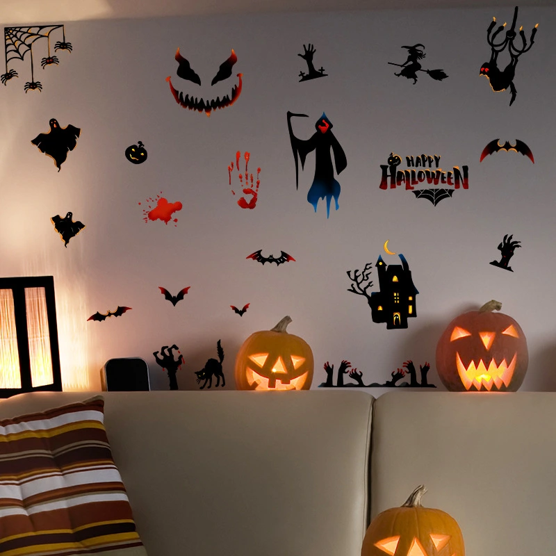 1 Set Halloween Window Sticker Adhesive Window Cling Scary Wall Door Sticker