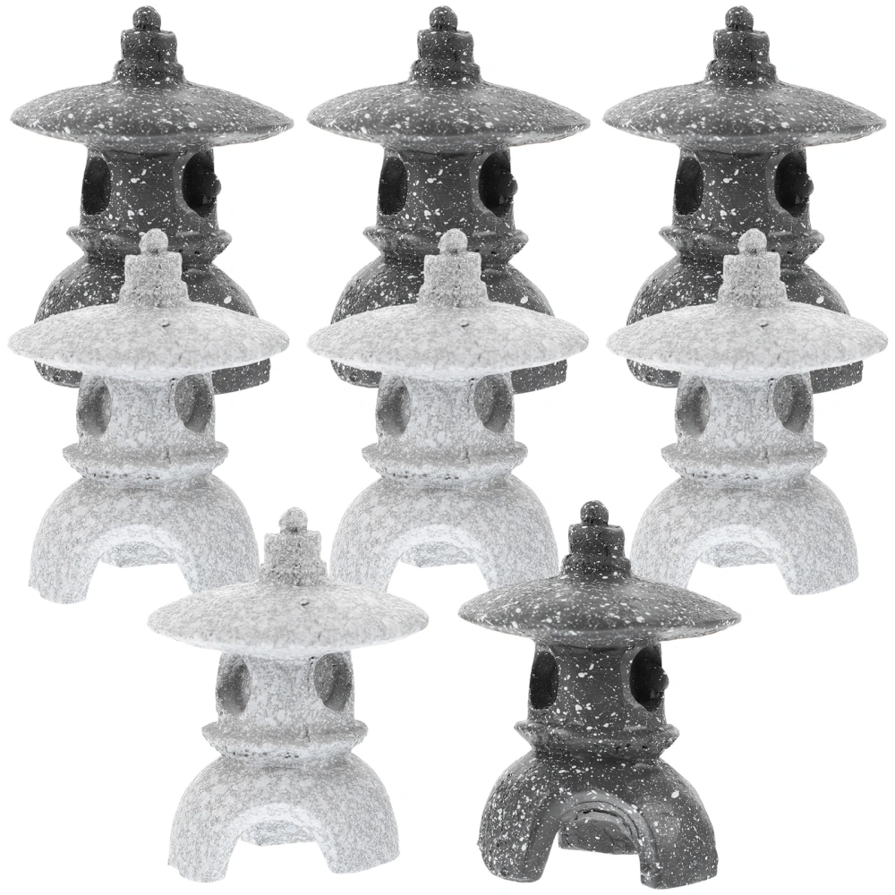 8Pcs Resin Pagoda Mini Statue Resin Lantern Japanese Style Pagoda Lantern Yard Bonsai Decoration