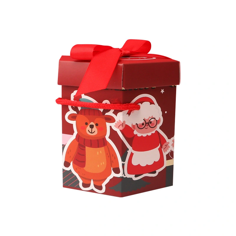 12pcs Xmas Candy Packing Boxes Christmas Themed Paper Boxes Handle Design Gift Packaging Boxes