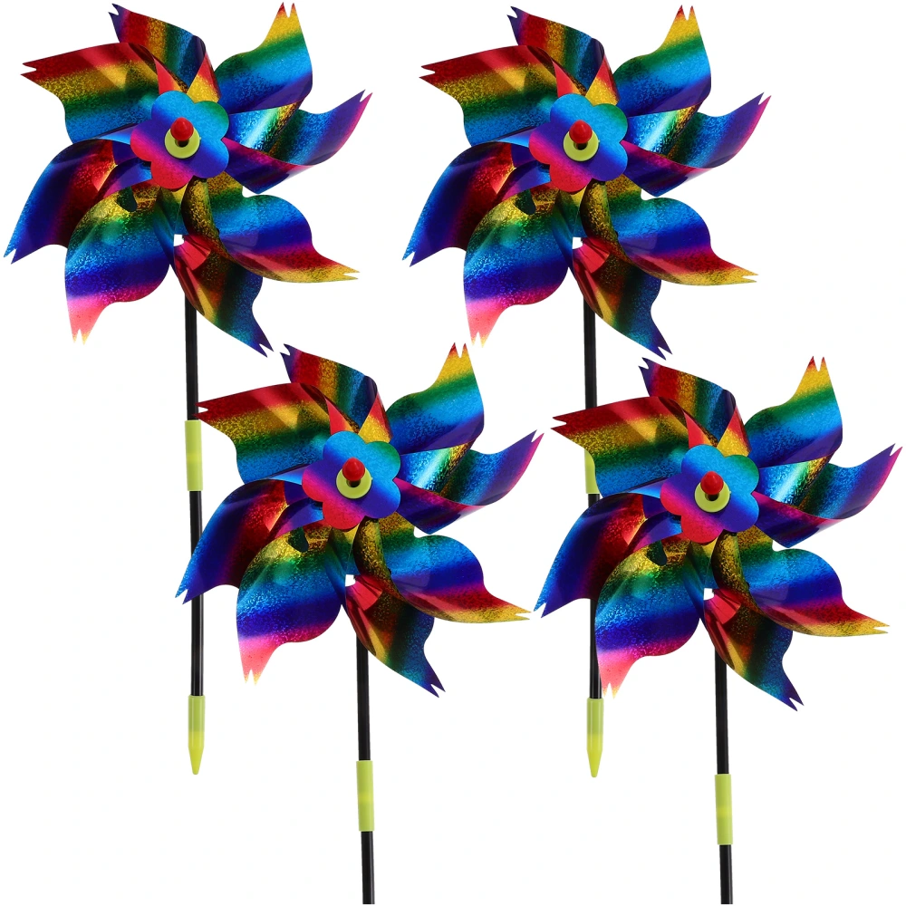 4Pcs Wind Spinners Reflective Lawn Windmill Outdoor Decor Reflective Pinwheels