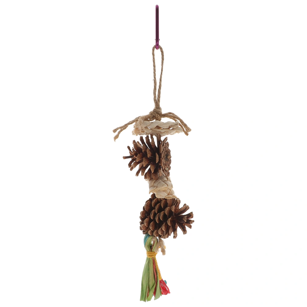 Parrot Chewing Pine Cone Toy Bird Balance Training Swing Toy Birdcage Hanging Decor With Tassel