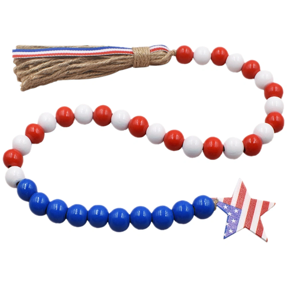 4th of July Patriotic Wood Beads Garlands Independence Day Beaded Garland with Tassel and Star Tag