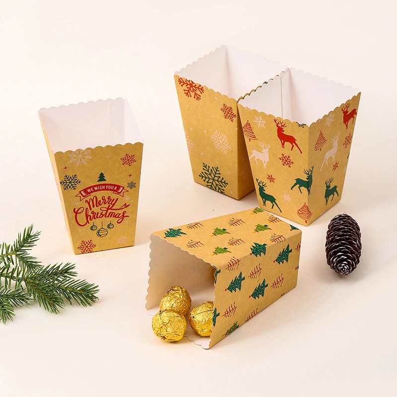 24pcs Popcorn Boxes Christmas Party Themed Popcorn Holder Christmas Treat Snack Storage Boxes