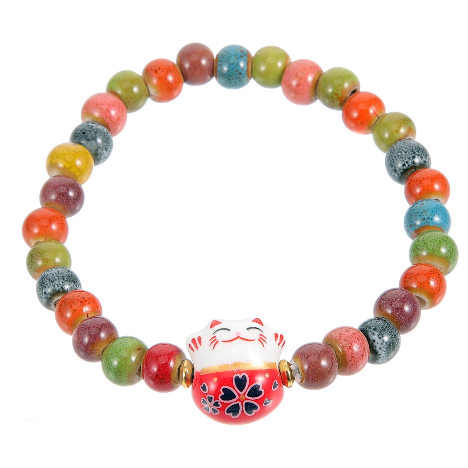 Cat Charm Beaded Bracelet Ceramic Cat Charm Bracelet Decorative Bracelet Fortune Cat Bracelet