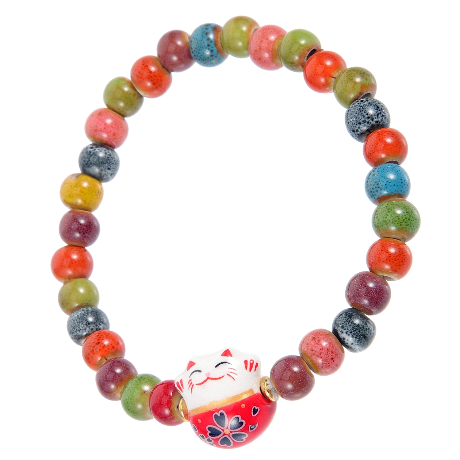 Cat Charm Beaded Bracelet Ceramic Cat Charm Bracelet Decorative Bracelet Fortune Cat Bracelet