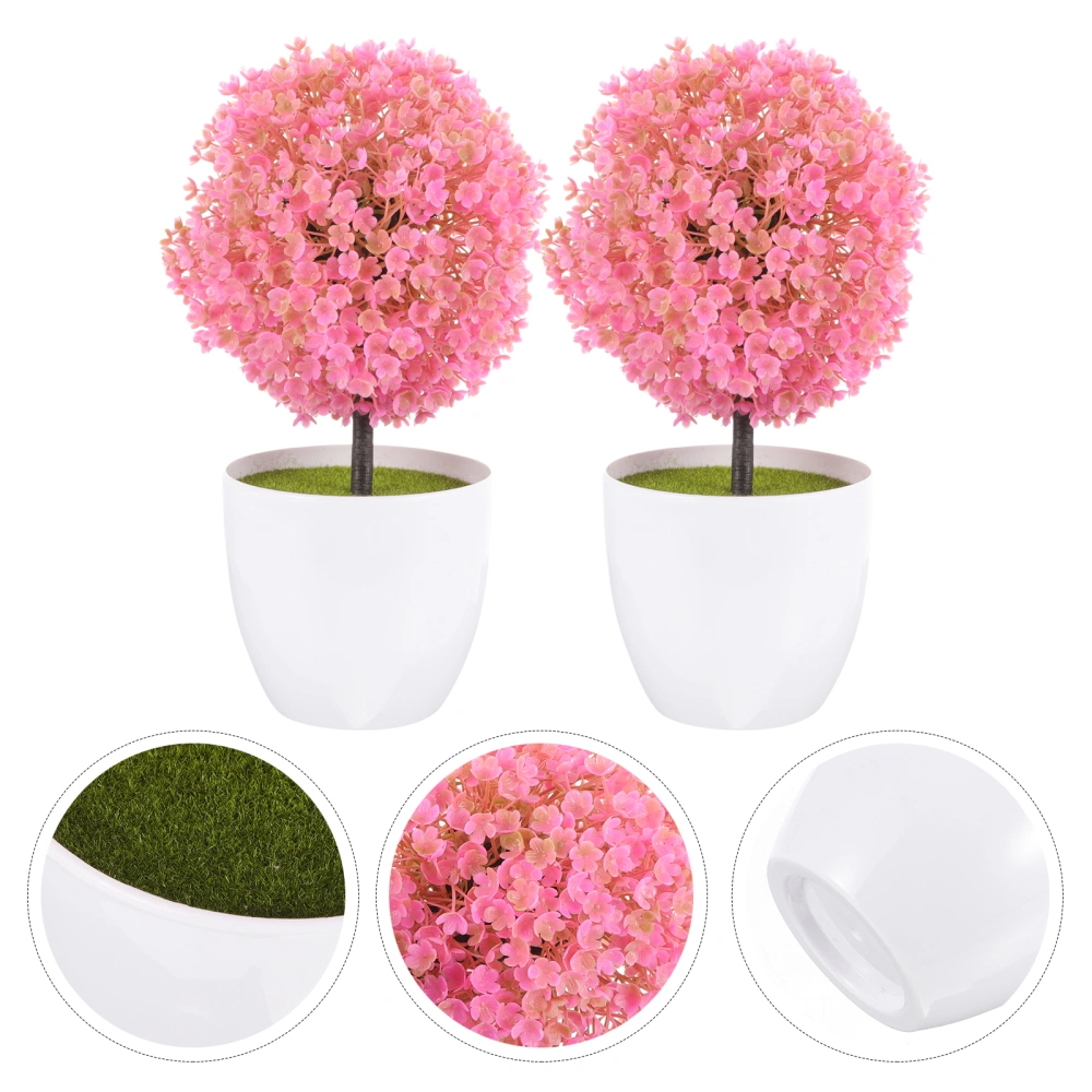 2Pcs Artificial Topiary Potted Plant Topiary Ball Tree Faux Plant Simulated Bonsai Home Decor