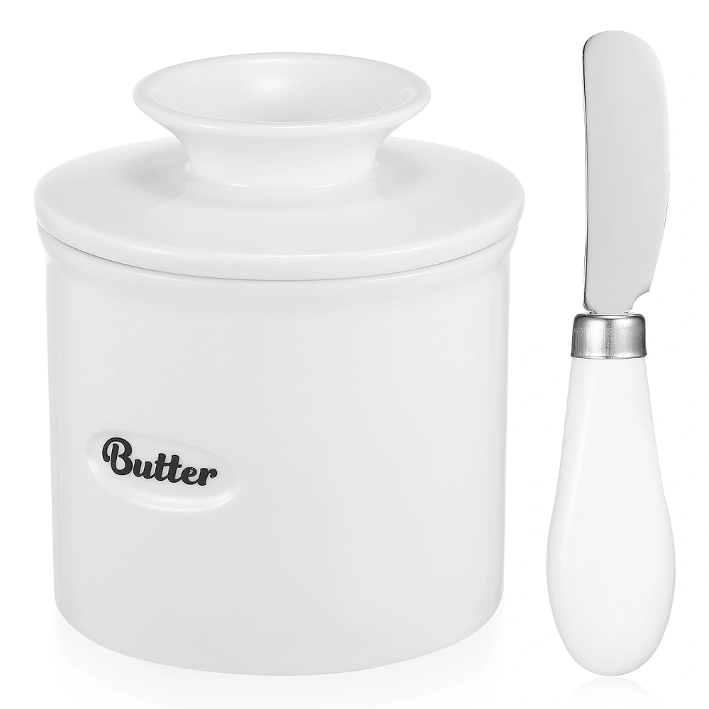 Ceramic Butter Crock 500ml Large Capacity Butter Dish with Stainless Steel Cutting Tool for Fresh Flavored Butter