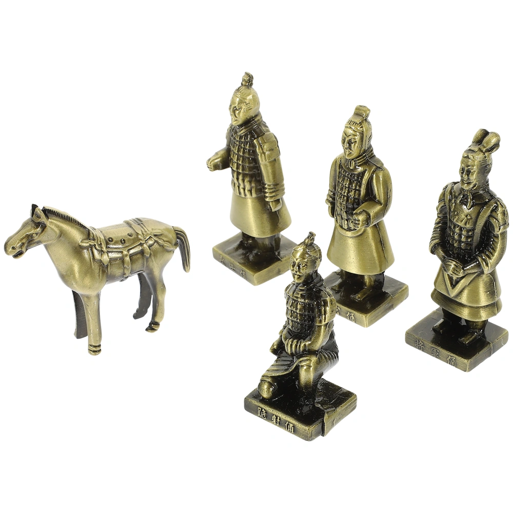 5pcs Vintage Terracotta Warriors Figurine Alloy Terracotta Warriors Shaped Statue Sculpture