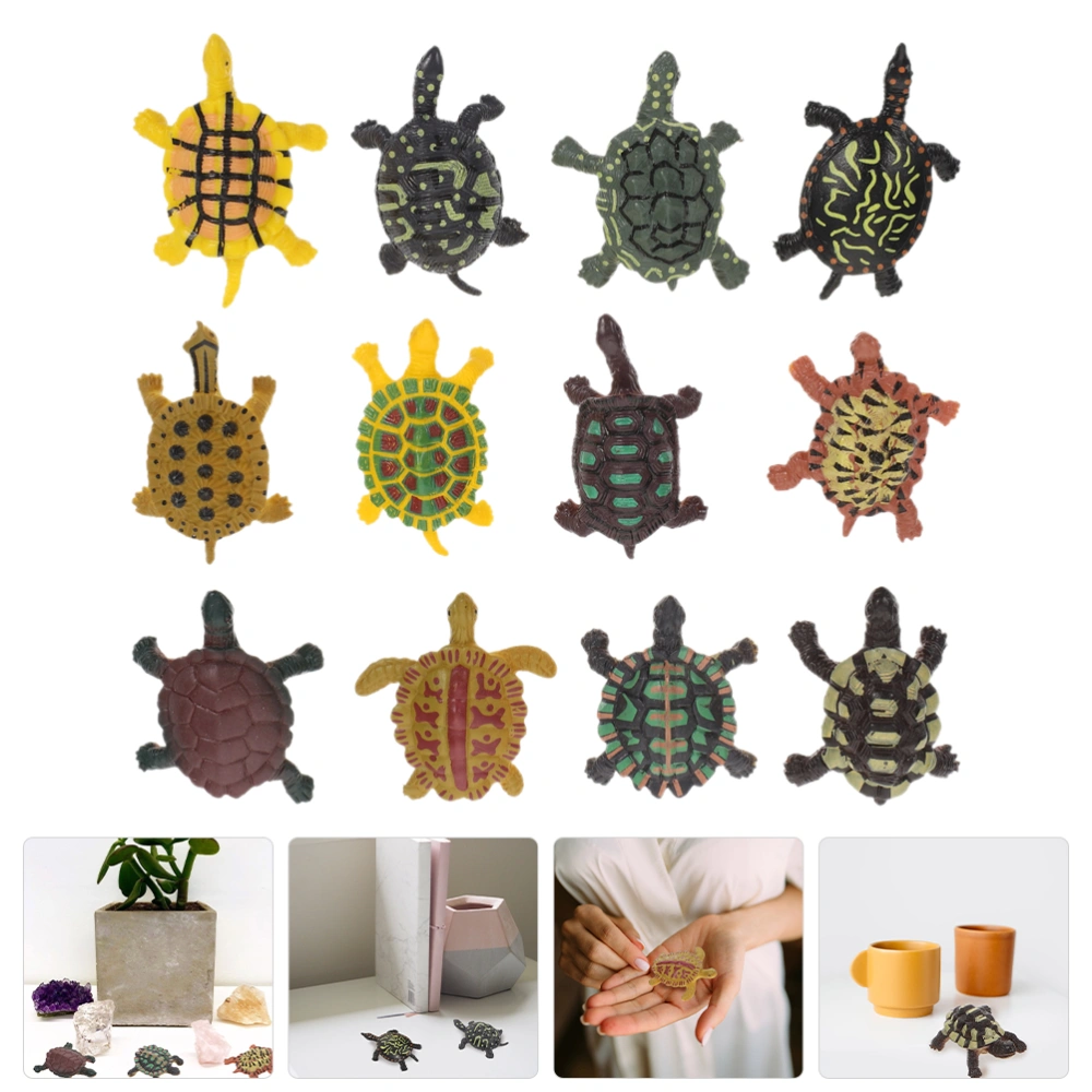 12pcs Plastic Miniature Turtle Ornament Widely-used Small Turtle Model Pool Fish Tank Decorative Fake Turtle