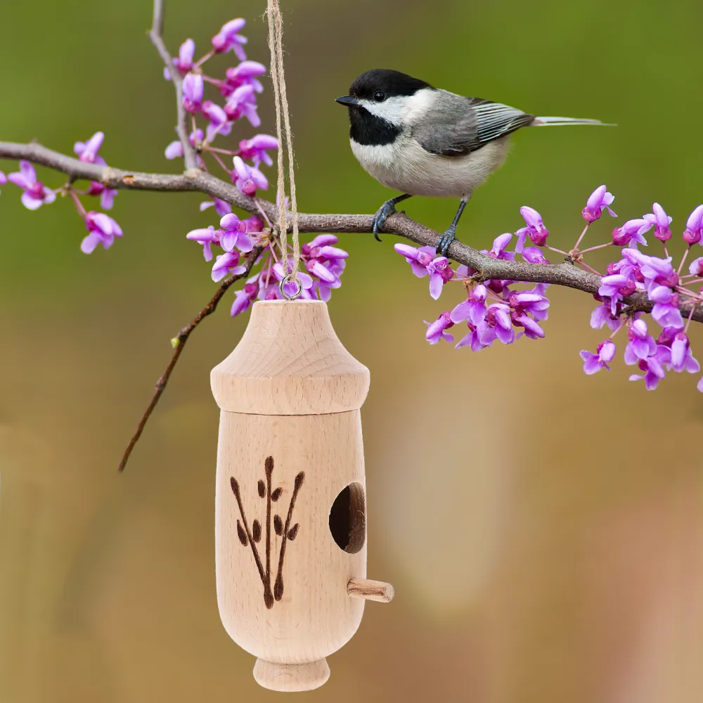 Wooden Hummingbird Nest Outside Hanging Bird House Backyard Courtyard Wooden Bird Feeder