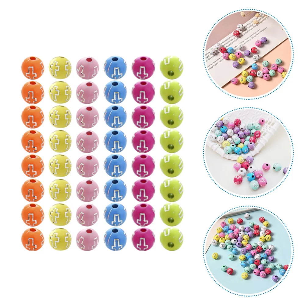 100pcs Round Cross Beads Spacer Beads Hole Loose Beads for Rosary Jewelry Making