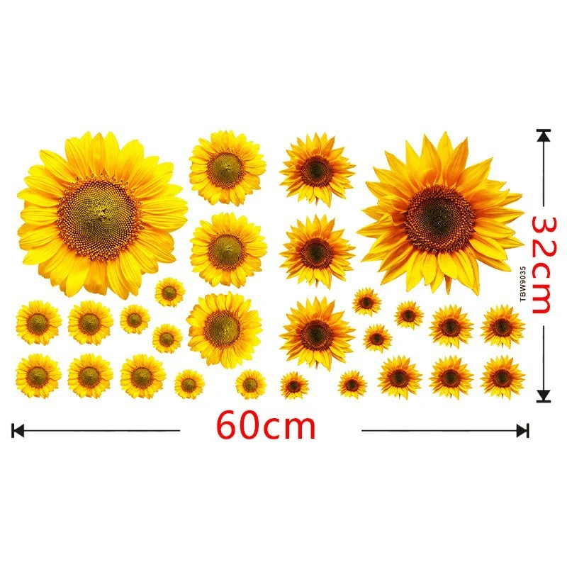 2 Sets Fresh Floral Wall Sticker Adhesive Sunflower Daisy Wall Decal Vivid Wallpaper