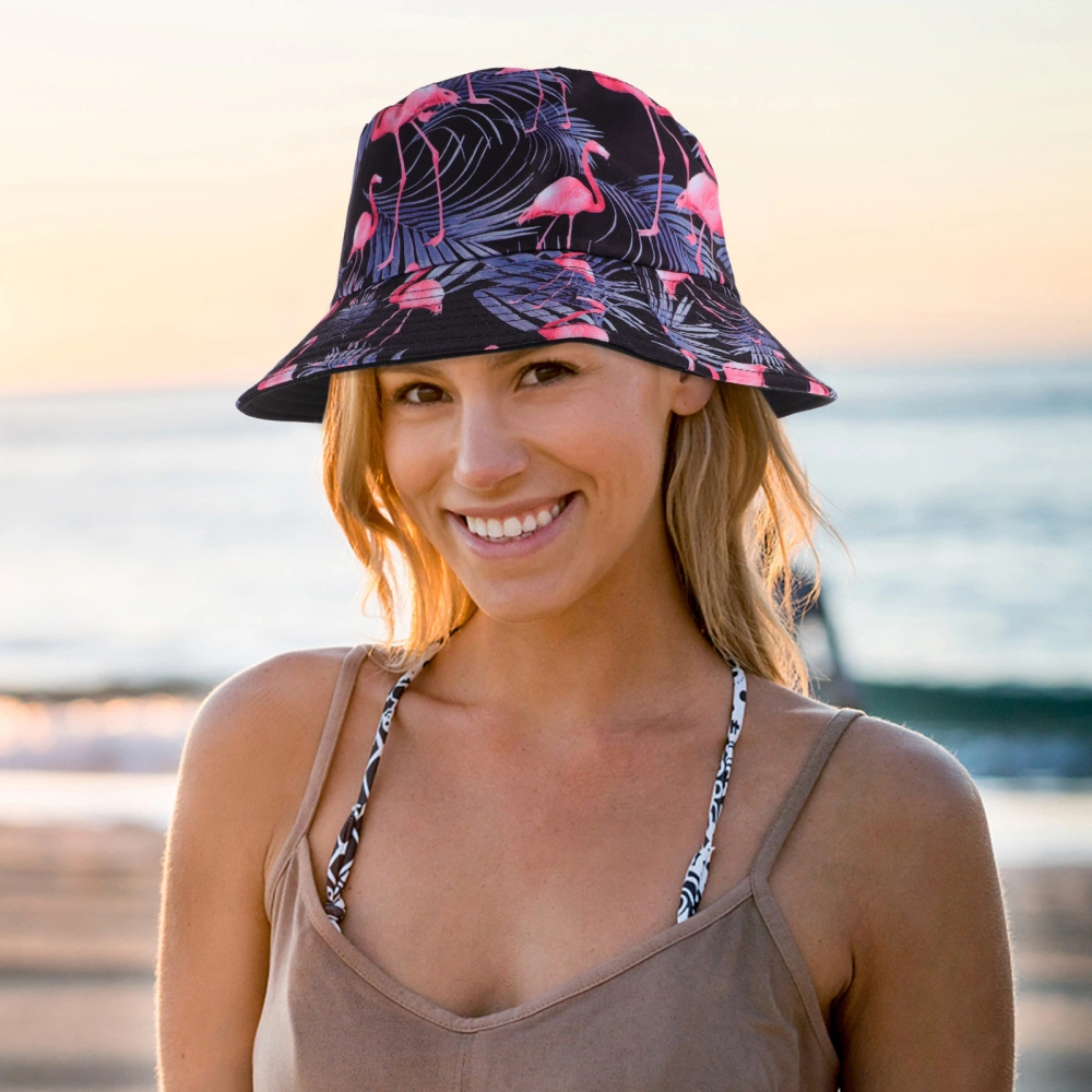 2pcs Woman Bucket Hat Flamingo Pattern Travel Bucket Cap For Hiking Sports