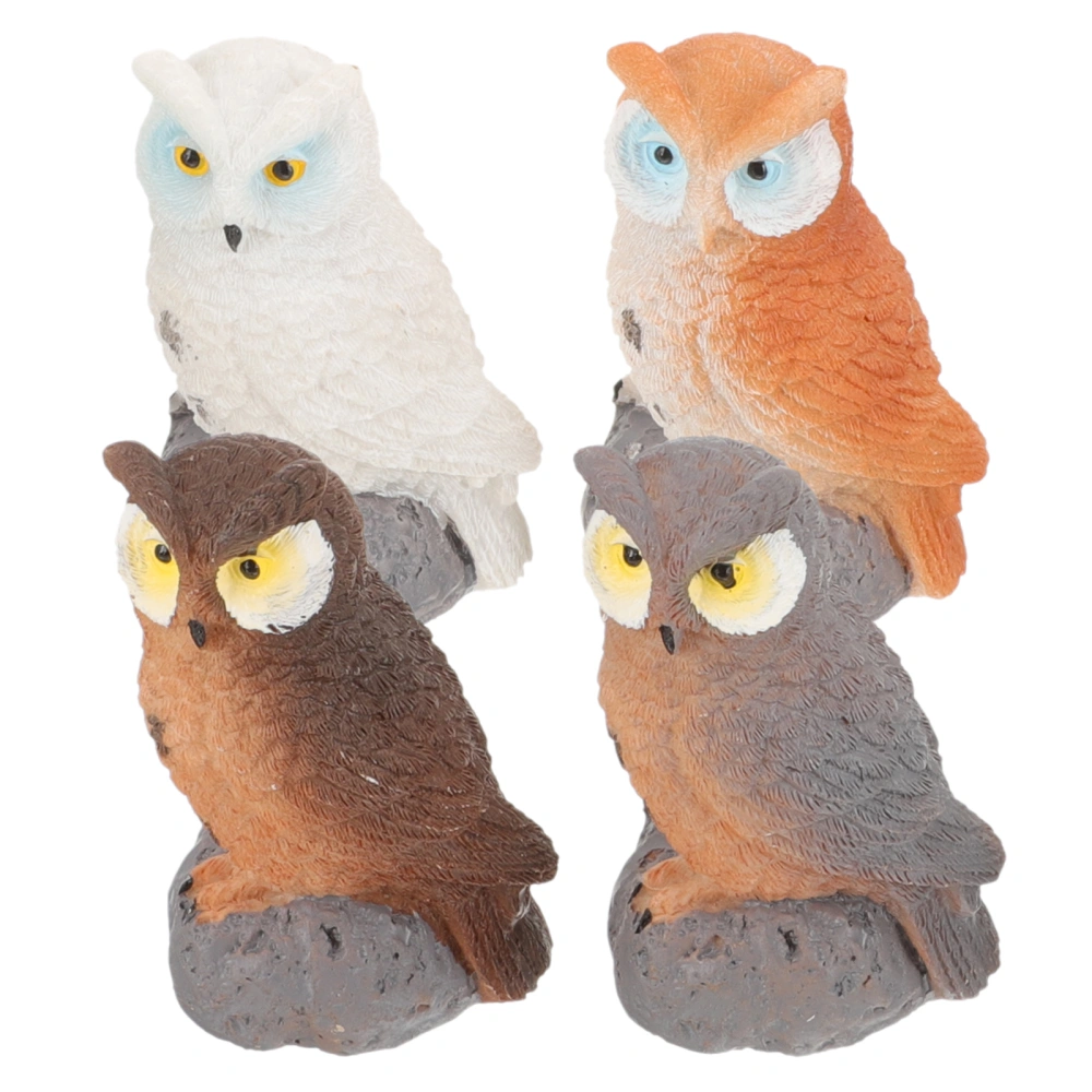 4pcs Home Decorative Ornament Exposed Owl Pattern Style Resin Micro Landscape Creative Owl Decor