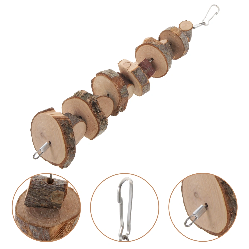 Hanging Type Wood Slice Hamster Teething Toy Safe Wooden Rabbit Chewing Toy Wear-resistant Wooden Biting Toy