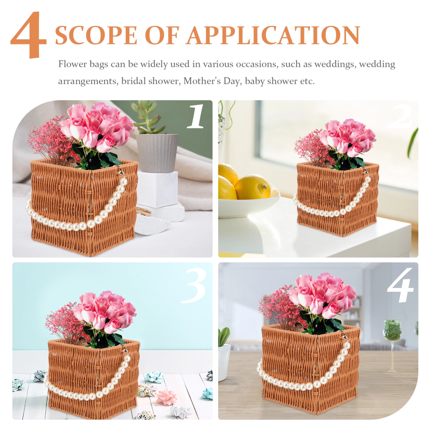 Decorative Fake Rattan Woven Flower Basket Large Plastic Flower Basket Flower Packaging Basket