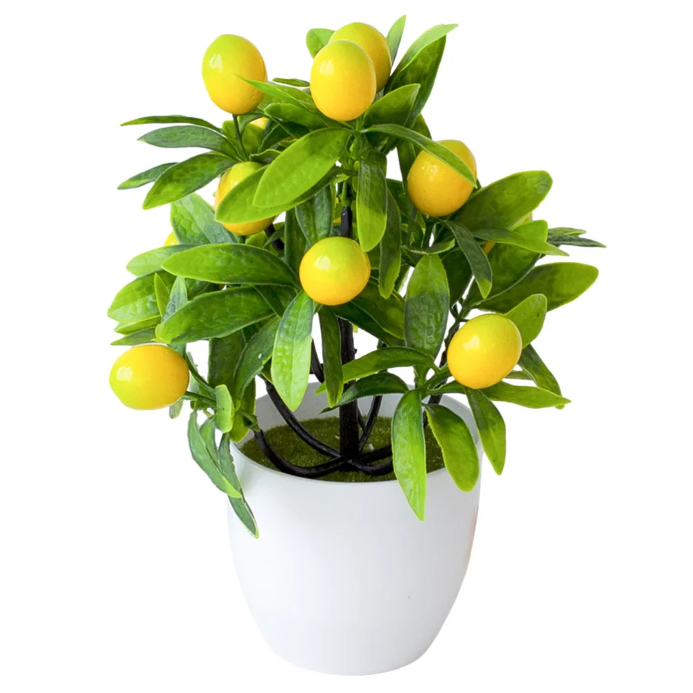 Small Fake Plant Artificial Plants Plastic Lemon Tree Bonsai Home Office Fake Potted Plant