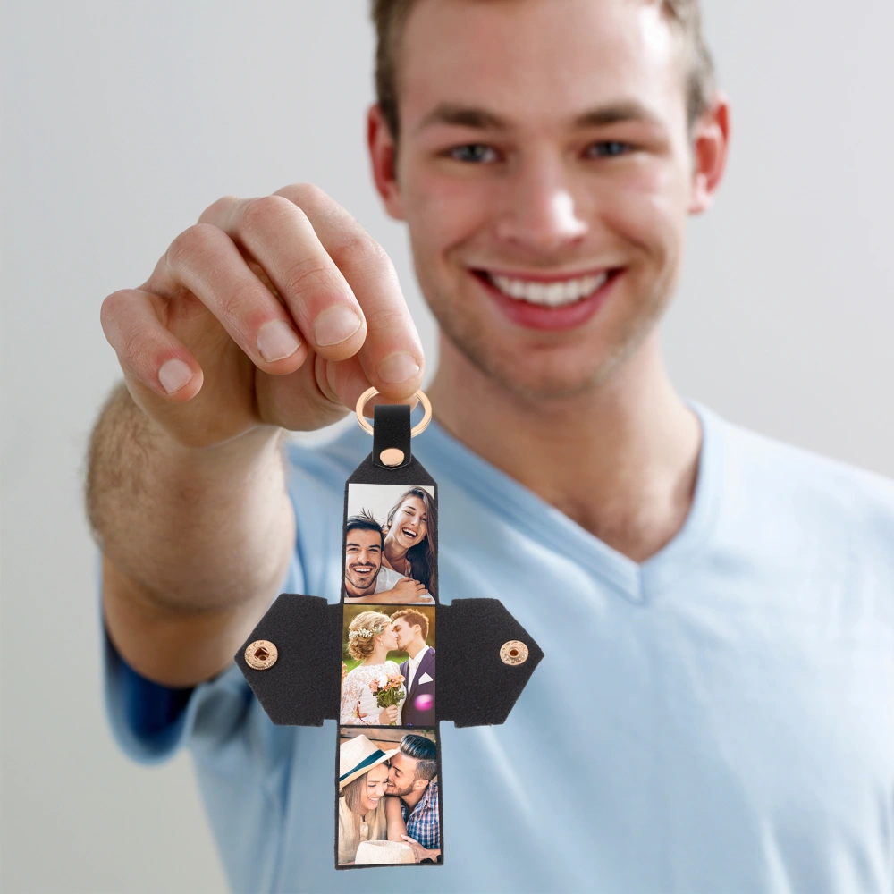 Leather Photo Keychain Valentines Gift Portable Photo Key Chain Keyring with Photo