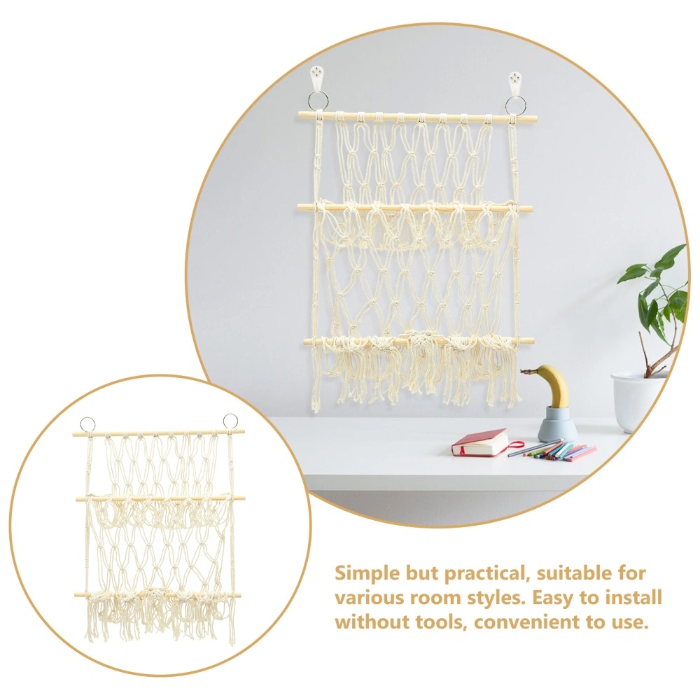 Stuffed Animal Woven Mesh Multi-function Storage Hammock Wall Hanging Book Shelf for Bedroom