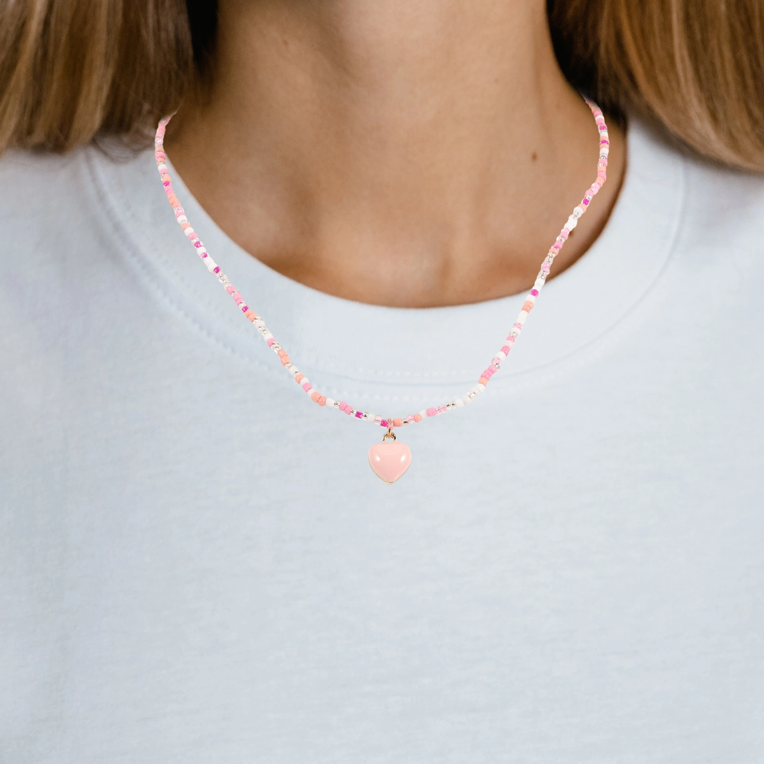 Women Necklace Teen Girls Beaded Necklace Heart Pendant Necklace Ladies Neck Jewelry