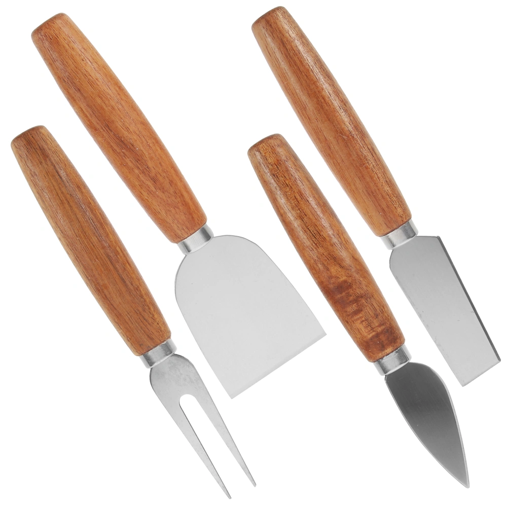 4pcs Cheese Tools Stainless Steel Wood Handle Cheese Utensils Spatula Cutter Fork Stocky Handle