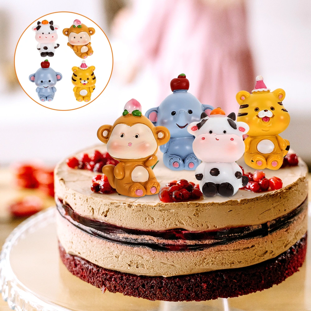 4Pcs Animal Cake Decoration Toppers Animal Cupcake Topper Miniature Animal Model