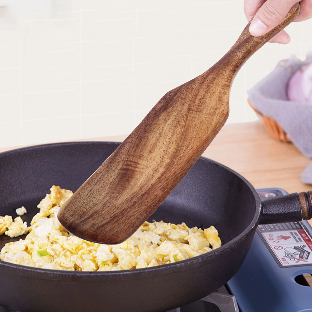 2pcs Cooking Wooden Spatula Tool Long Handle Portable Wood Spatula Non-stick Cook Spatula