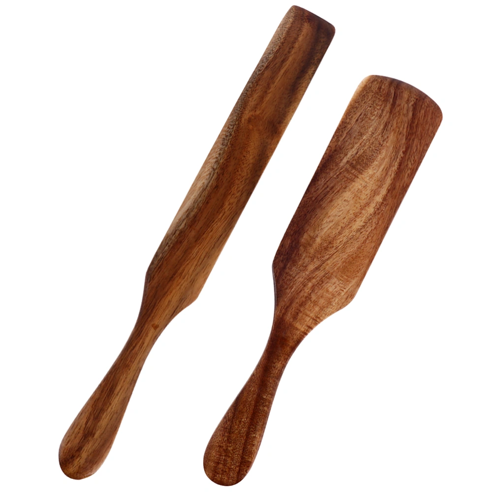 2pcs Cooking Wooden Spatula Tool Long Handle Portable Wood Spatula Non-stick Cook Spatula