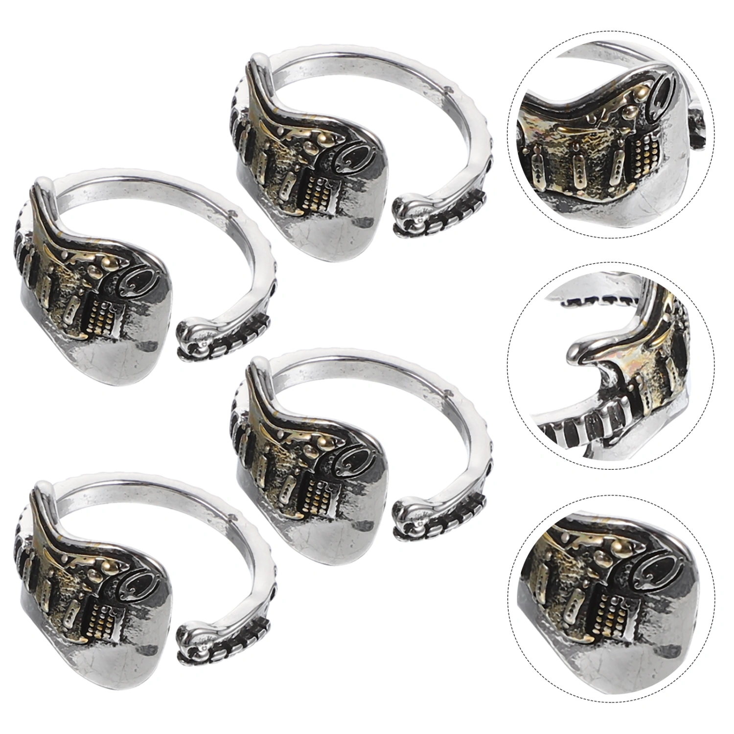 4pcs Music Guitar Rings Open Band Rings Men Punk Gothic Rings Cool Jewelry