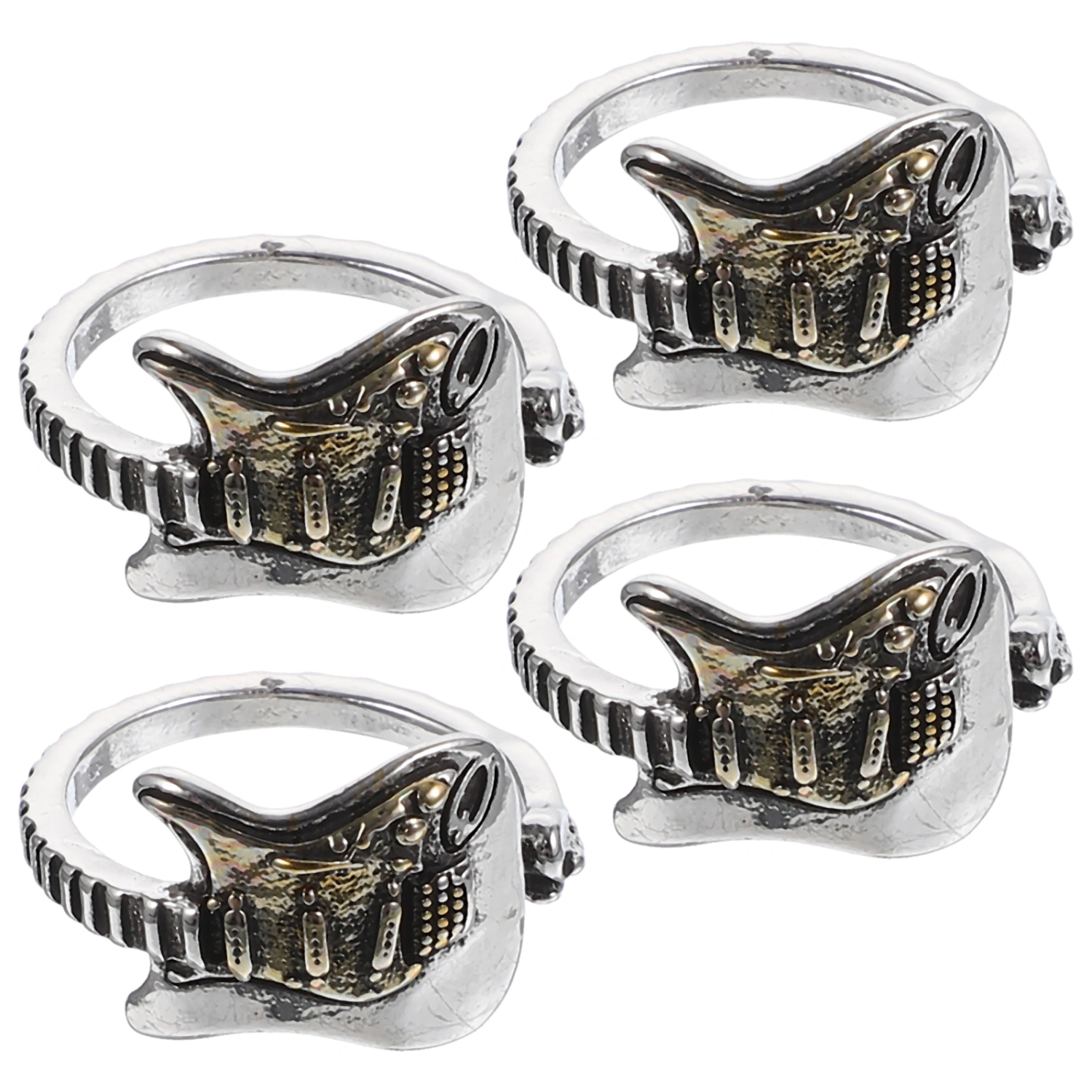 4pcs Music Guitar Rings Open Band Rings Men Punk Gothic Rings Cool Jewelry