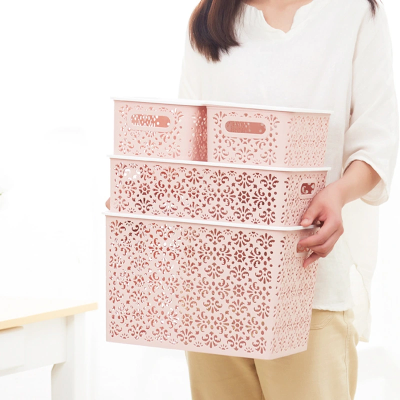3pcs Exquisite Hollow Pattern Storage Bins Tabletop Lidded Cosmetics Storage Case