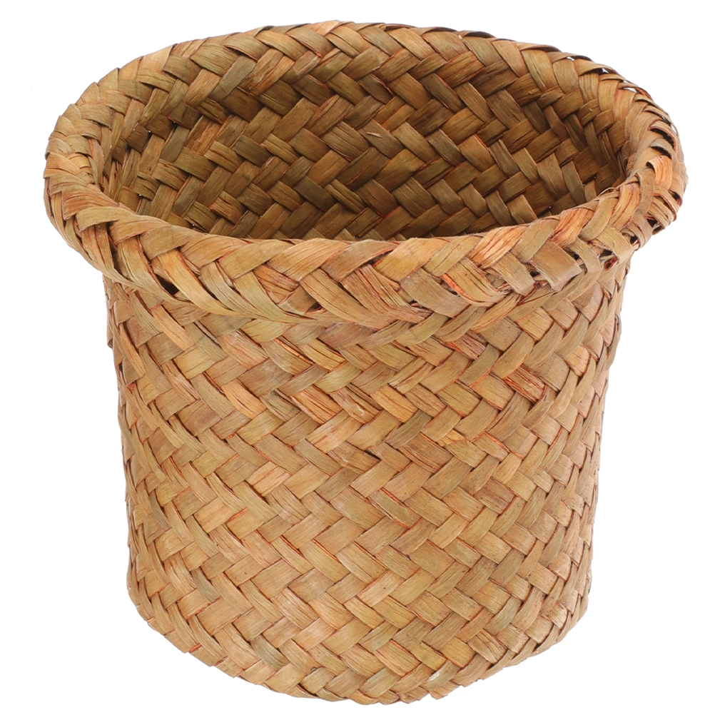 Woven Trash Basket Seagrass Weaving Laundry Basket Trash Can For Kitchen Size M