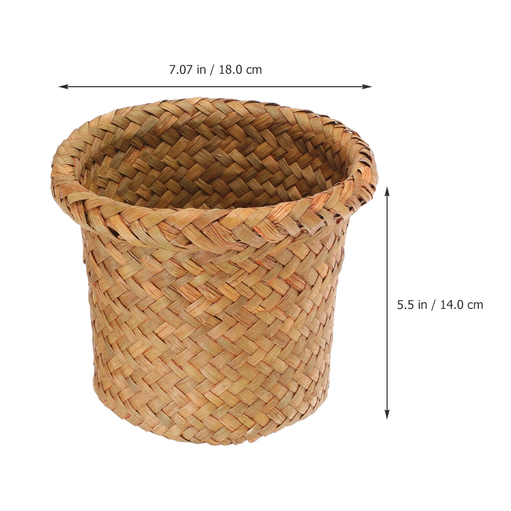 Woven Trash Basket Seagrass Weaving Laundry Basket Trash Can For Kitchen Size M